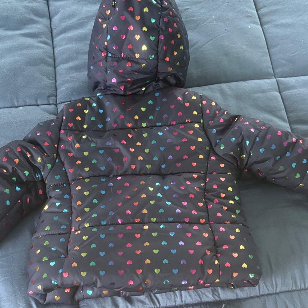 Colorful Heart Patterned Puffer Jacket - Picture 2 of 3